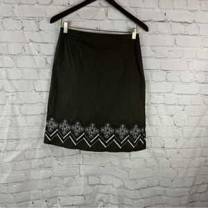 ann taylor LOFT stretch pencil skirt contrast embroiderd hem line sz 6 boho